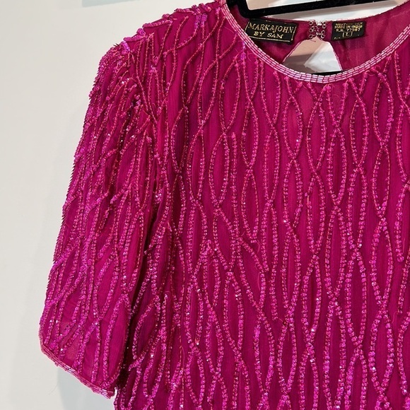 Vintage Mark and John by Sam Silk beaded pink mini dress large nwt magenta - Picture 2 of 5